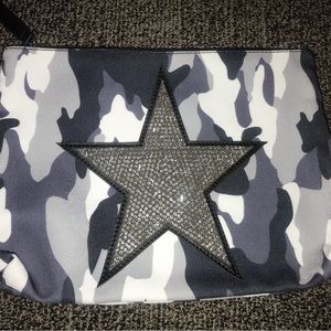 Beautiful Ah Dorned Grey Camouflage With Star Makeup Case Clutch! Brand new.